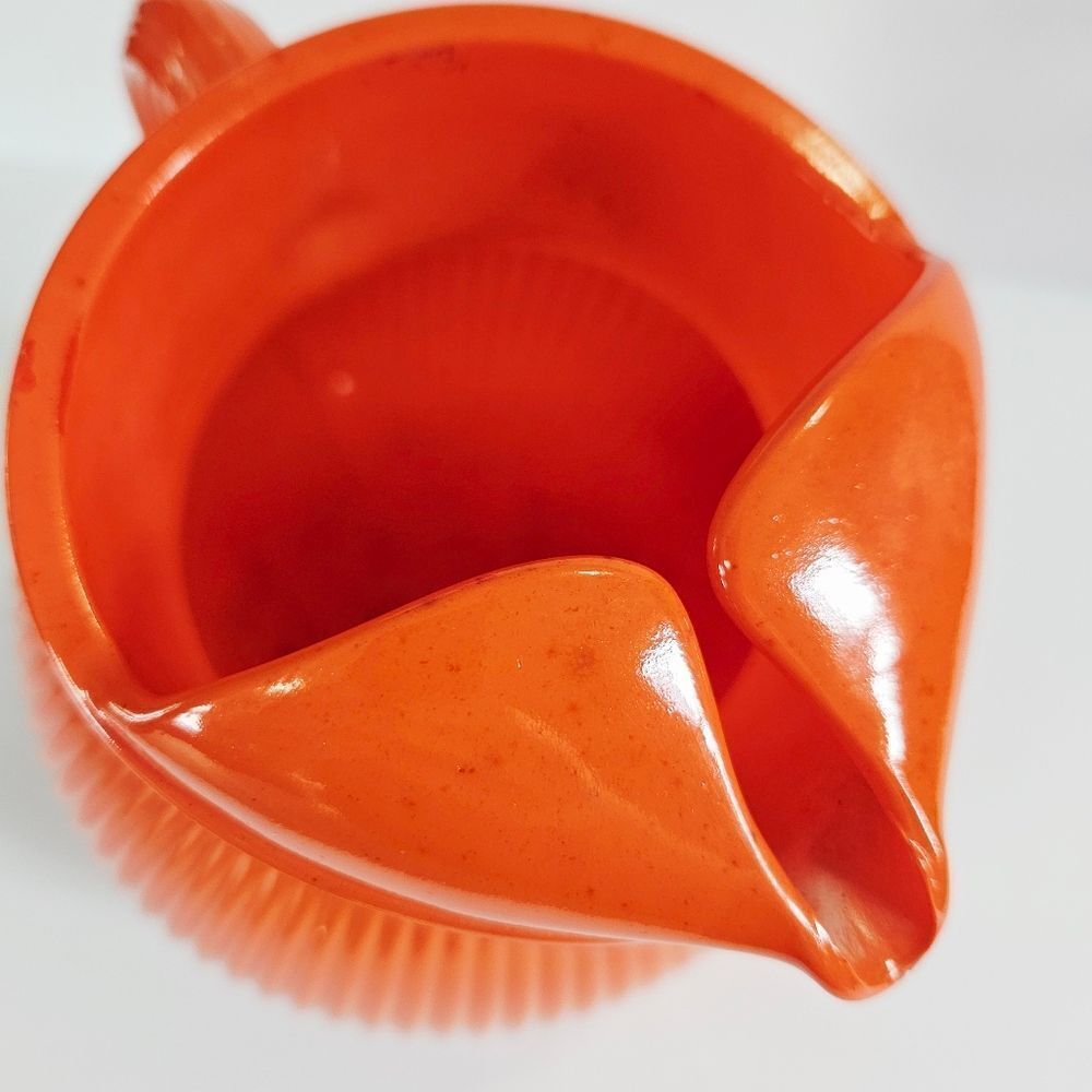 Vintage Hazel Atlas 40s-50s Fine Rib Orange Baked Glaze MCM Tilt Ball Pitcher - Picture 4 of 10